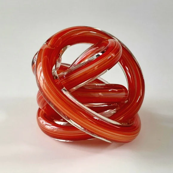 Red Swirl Infinity Knot Glass Sculpture Modern Art Paperweight - Picture 7 of 10
